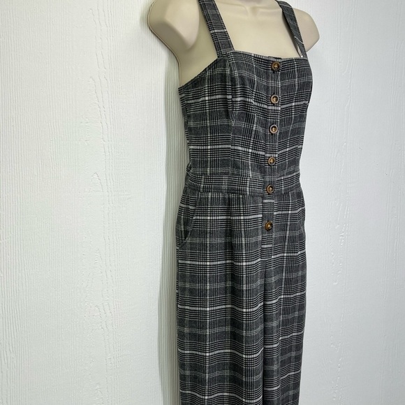 Hollister - Grey Plaid Button Up Pocket Adjustable Strap Jumpsuit Size Small - Picture 2 of 12